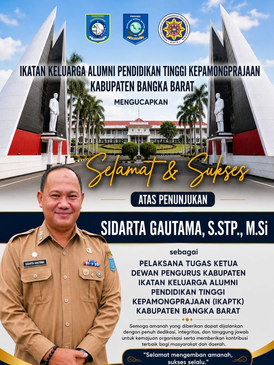 Detail Ucapan Selamat Atas Terpilihnya Plt. Ketua DPK IKAPTK KEP BABEL