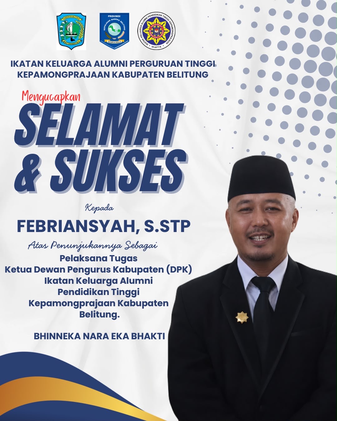 Detail Ucapan Selamat Atas Terpilihnya Plt. Ketua DPK IKAPTK KEP BABEL